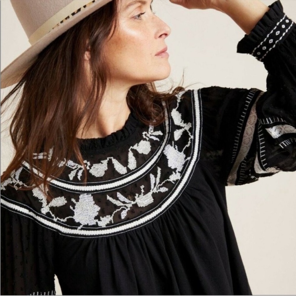 Maeve By Anthropologie Embroidered Lace Boho Peasant Top Sz Small - Picture 2 of 16